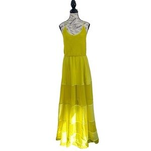 Dress The Population Yellow Swiss Dot Maxi Dress Sz Small